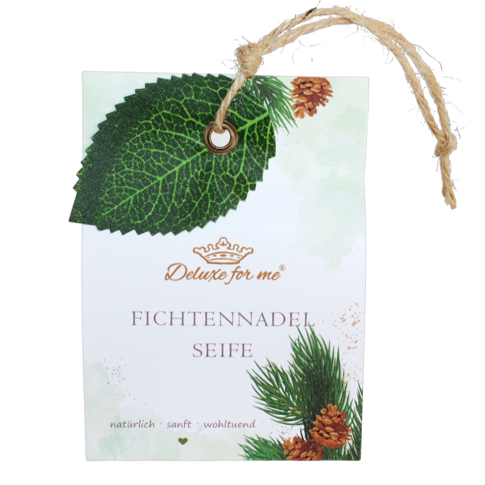 Fichtennadel Seife in Papierverpackung mit einer Kordel oben zum Aufhängen.