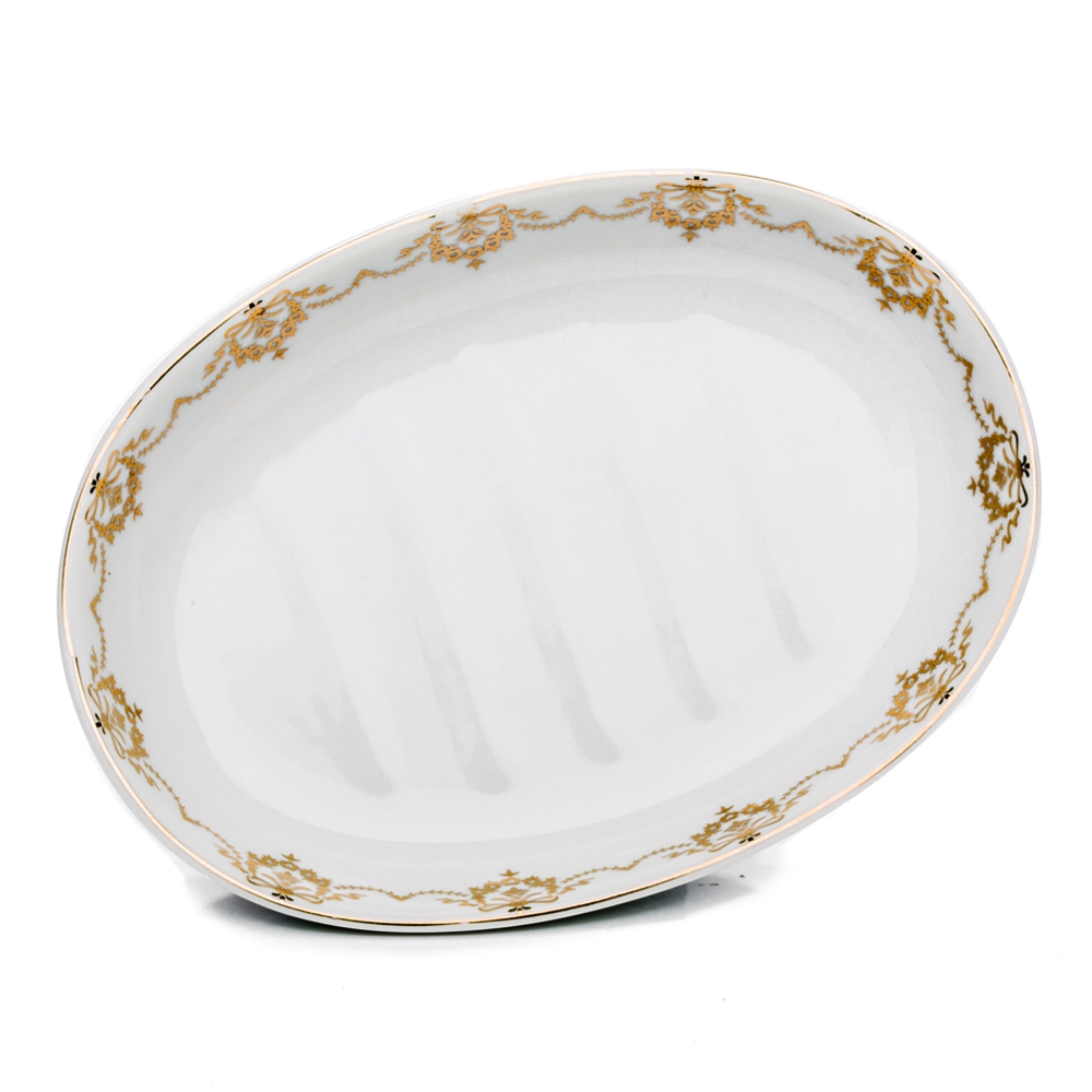 Keramik Seifenschale oval mit Blumengoldrand